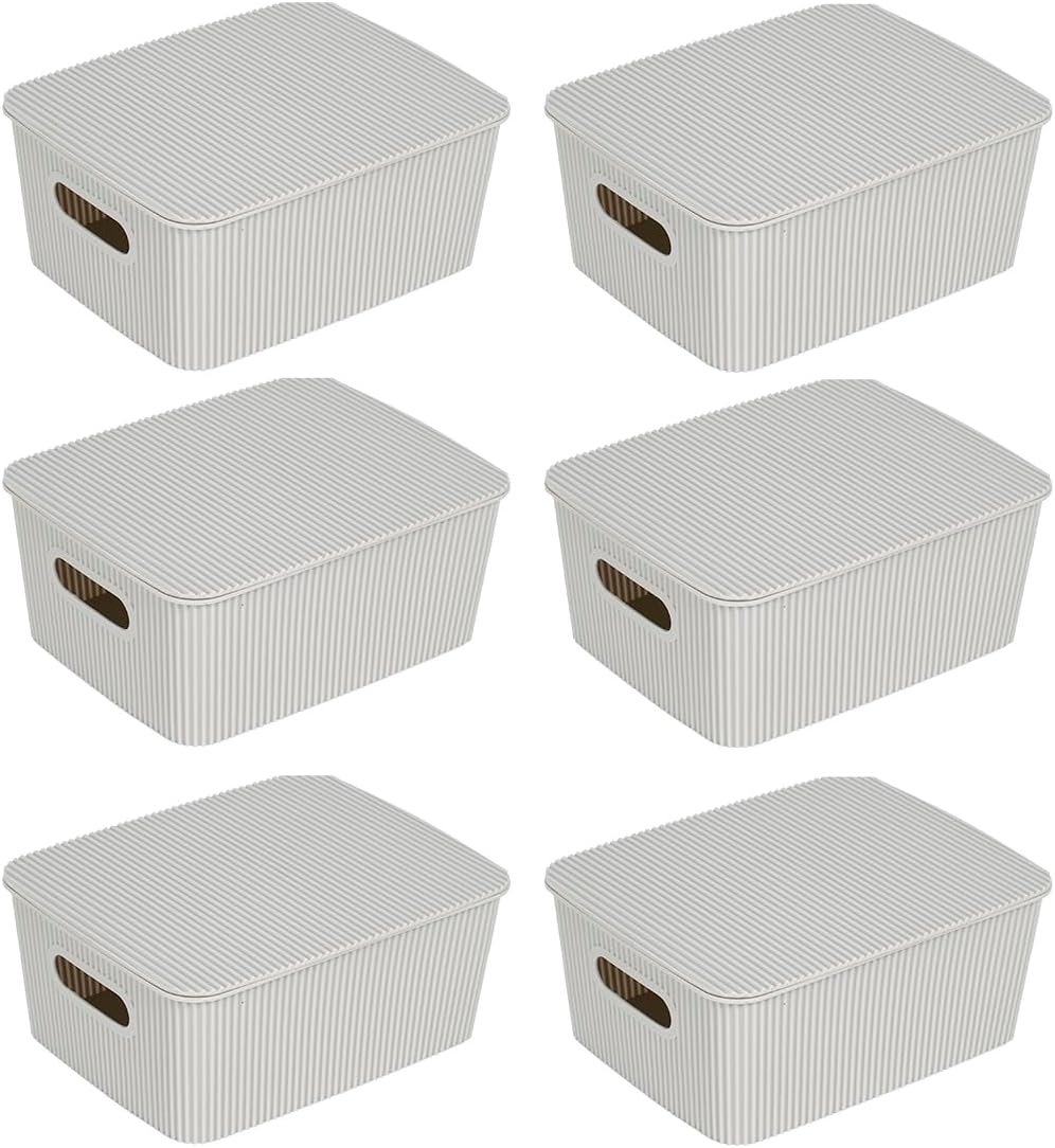 Set 6 cestas plástico apilables con tapas gris 1gal