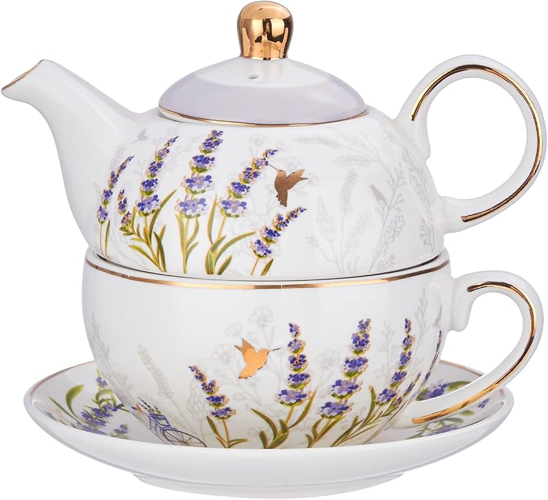 Set té para mujer con tetera floral lavanda