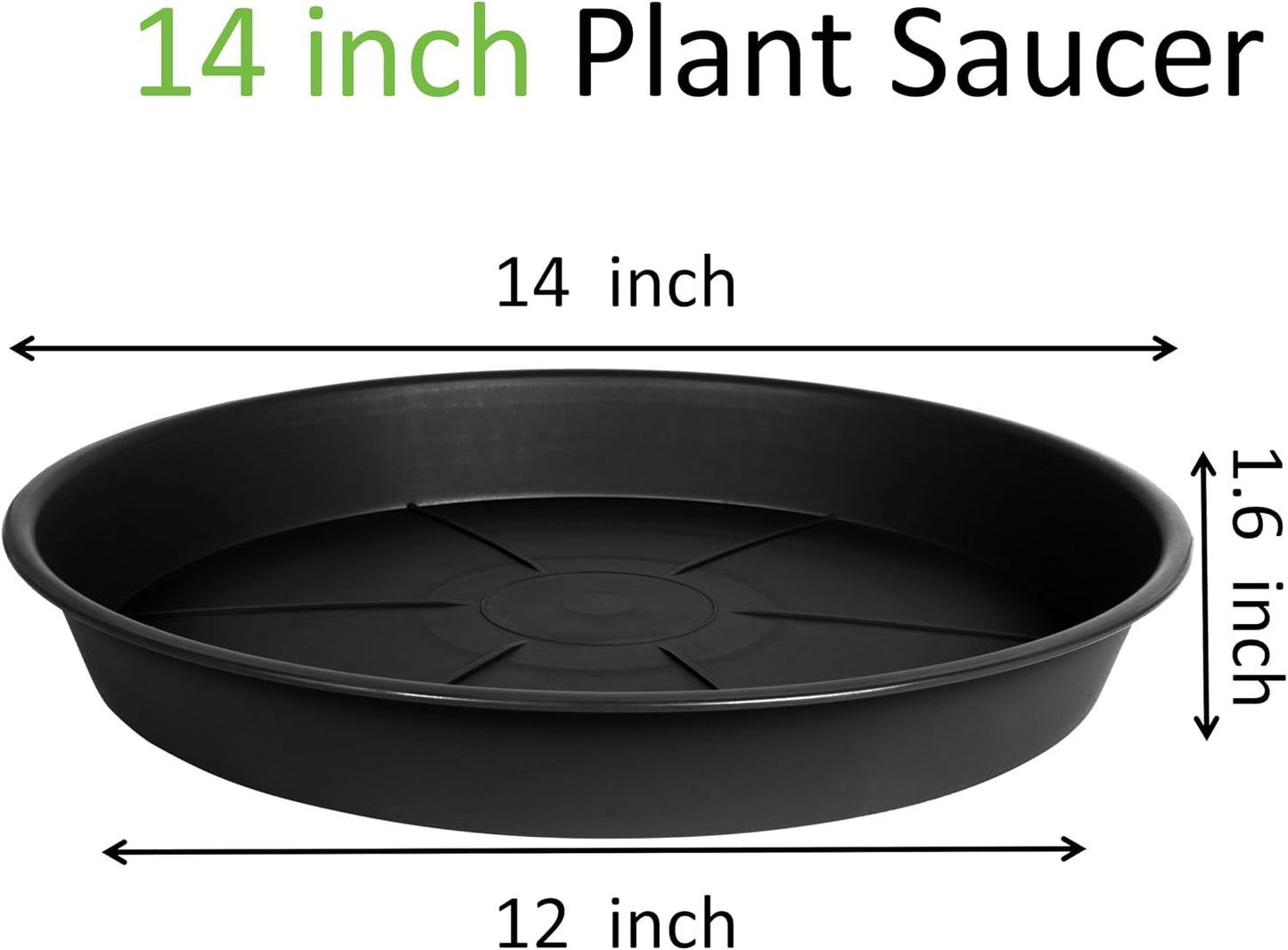 Bandeja platillo 14" plástico resistente para plantas negro