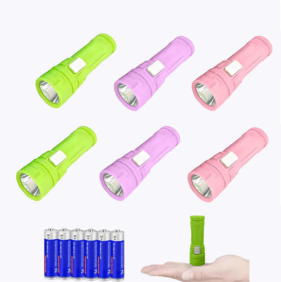 Pack 6 linternas LED plástico con 6 pilas AAA varios colores