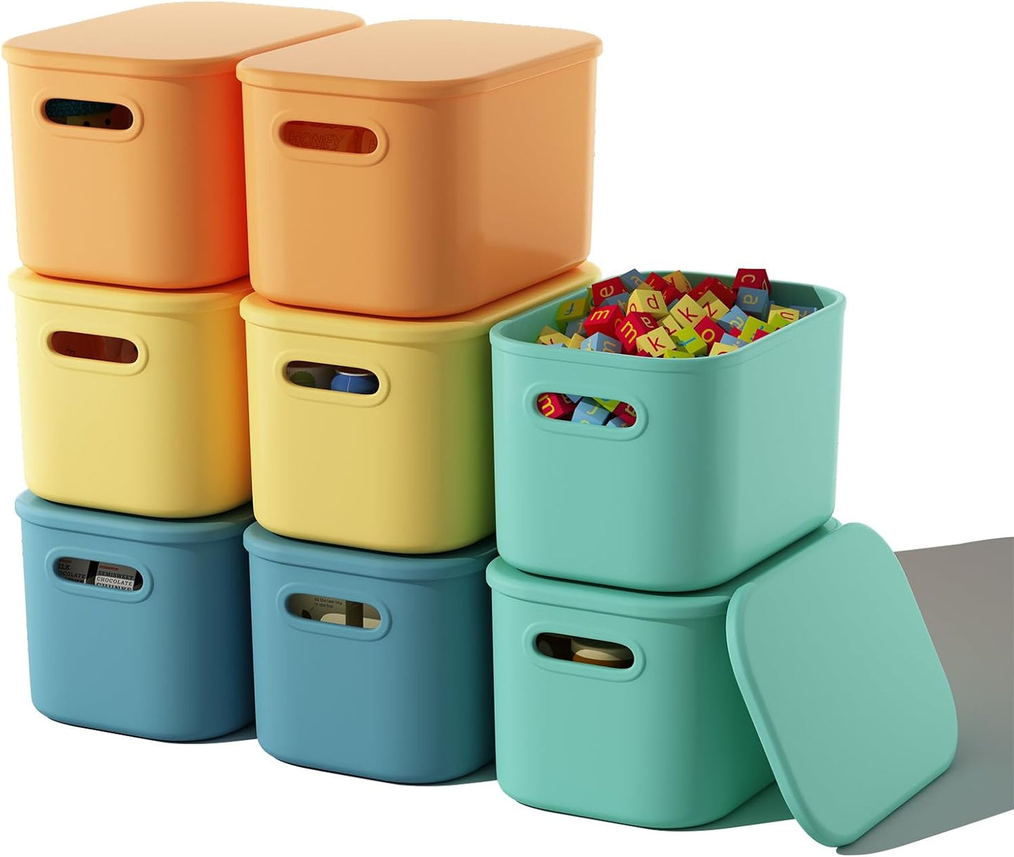 8 Contenedores Almacenamiento Coloridos Apilables con Asa