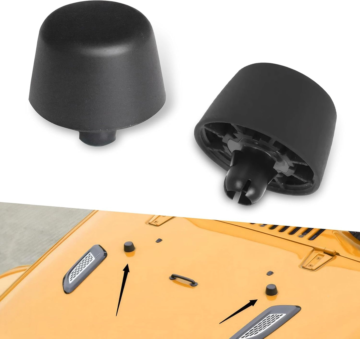 2 Tapones Capó Jeep Wrangler JK 07-17 Muelle Goma Negro