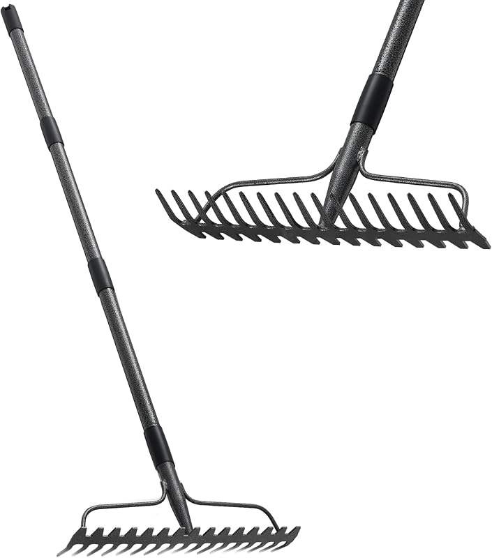Rastrillo de metal 17pulg ancho mango 50pulg jardín