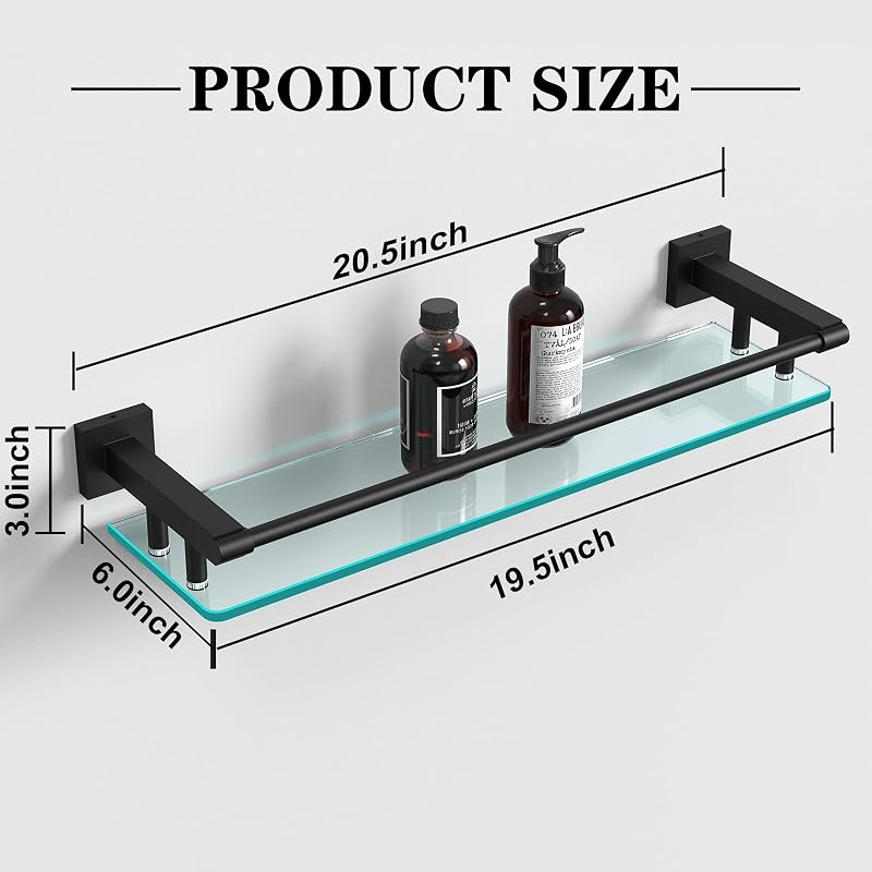 Estante baño vidrio templado acero inox 20" negro mate