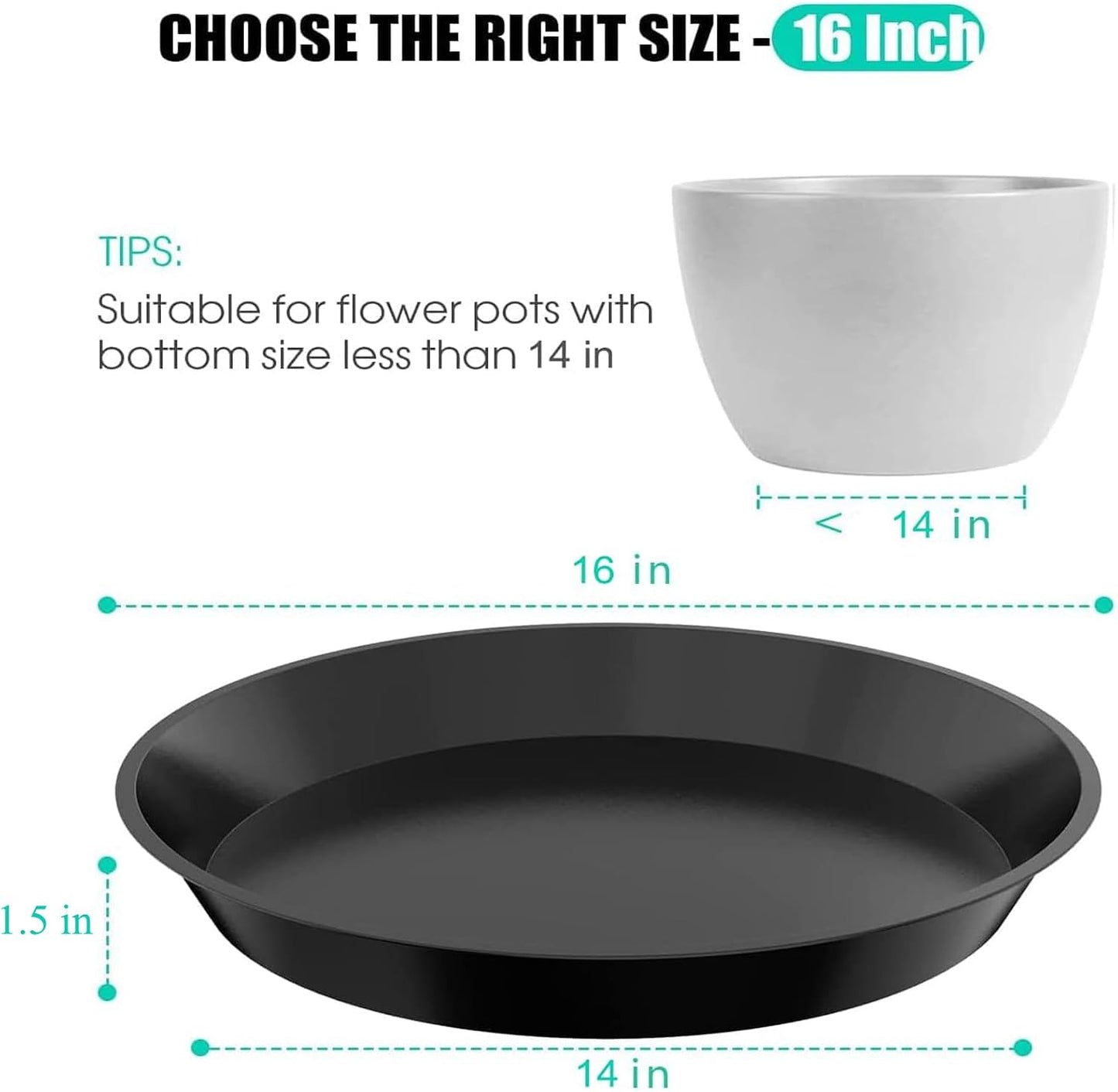 6 Platillos para Plantas 12-22pulg Plástico Negro