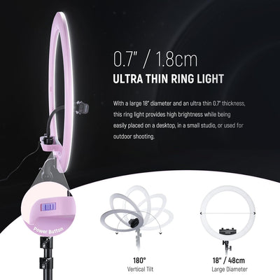 Anillo luz profesional 18pulg 45W 2900K-7000K soporte teléfono