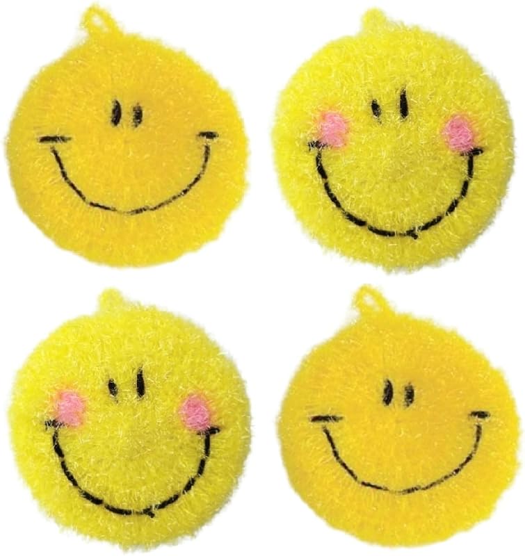 4 Pzas Fregadores Platos Cara Sonriente Acrílico Alta Calidad