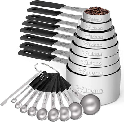 Set 18 Tazas y Cucharas Medidoras Acero Inox Negro