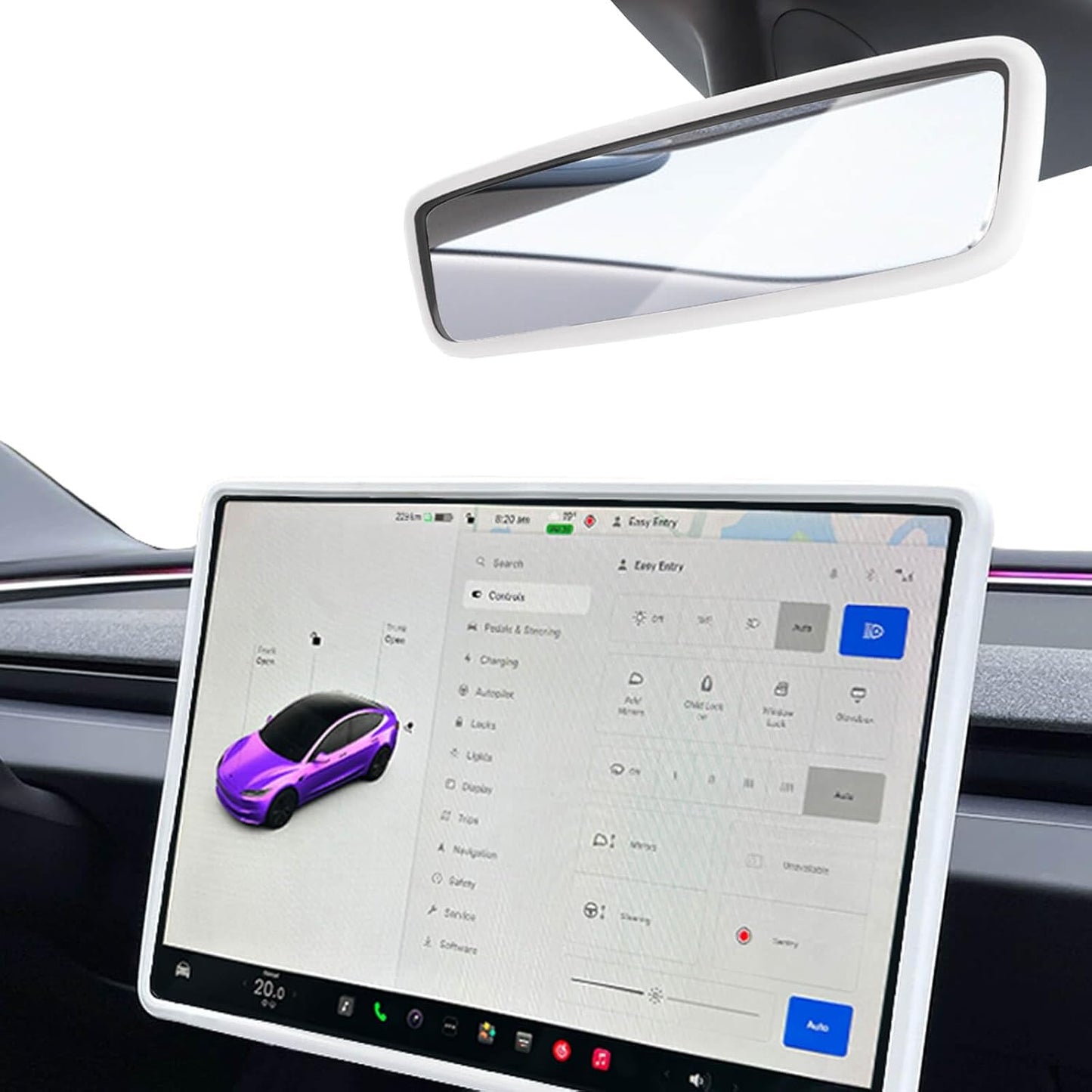 Marcos protectores pantalla y espejo Tesla Model 3 2024 Highland Model Y 2025 Juniper blanco