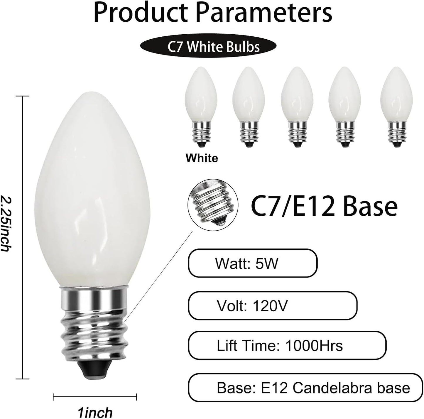 25 Bombillas C7 Blancas Incandescentes Cerámica Base E12