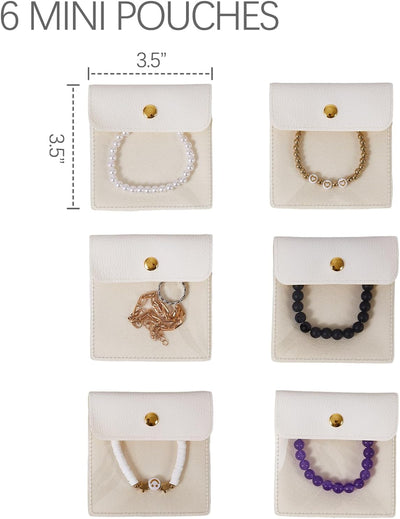 Joyero viaje para mujer 6 bolsas mini aretes collar beige