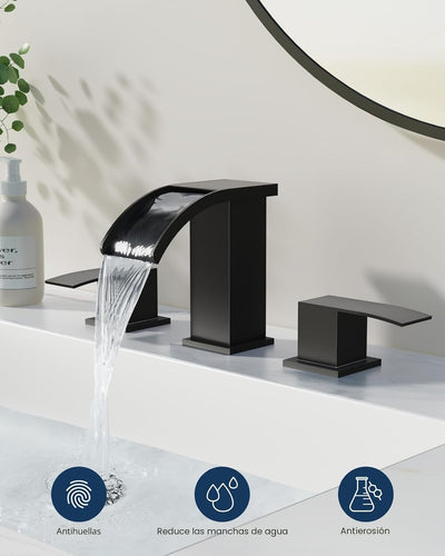 Grifo baño cascada 8pulg 3 orificios 2 manijas cuerpo
