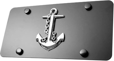 Emblema 3D barco azul placa acero inox 12x6pulg cromado negro