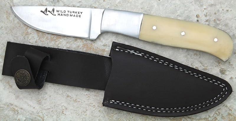 Cuchillo caza hoja fija hueso camel funda cuero