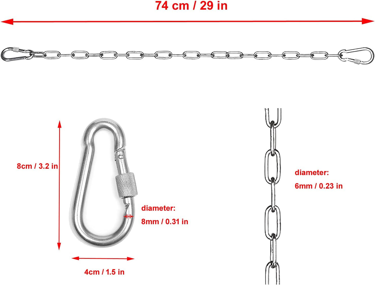 Cadena silla colgante con mosquetones 2 pzas