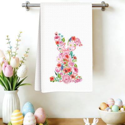 Toallas de cocina de conejito de Pascua con lazo rosa para baño y hogar