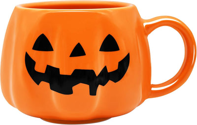 Taza Halloween 12oz cerámica naranja cara calabaza sonriente