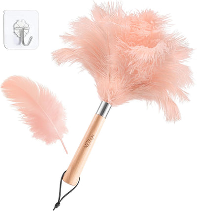 Plumero avestruz rosa madera 13.5pulg limpieza