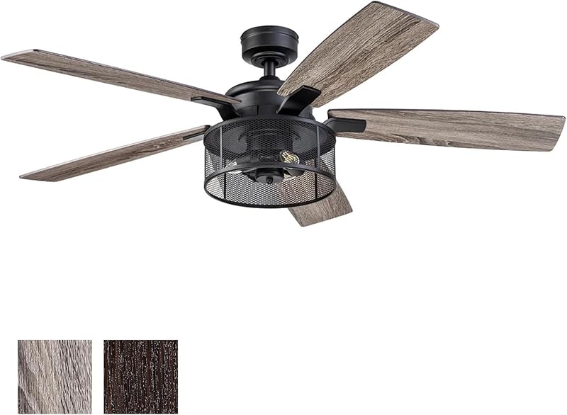 Ventilador techo 52" con luz LED 5 cuchillas gris y marrón
