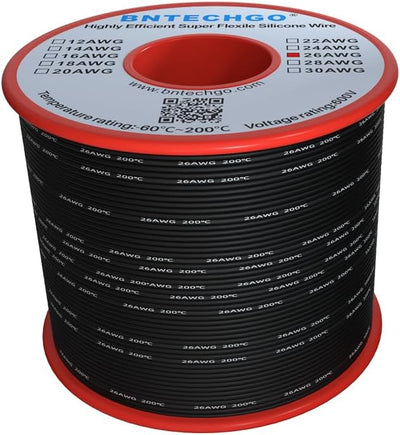 Carrete alambre silicona 26 AWG 250pies negro flexible