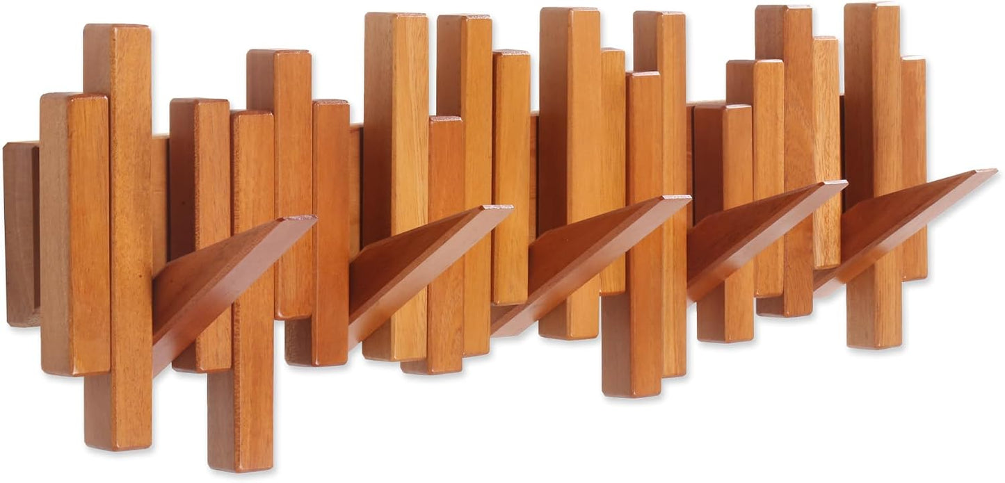 Perchero madera cerezo 5 ganchos abatibles pared
