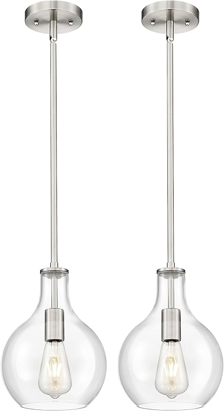 Lámpara colgante níquel cepillado 8" cristal moderna set 2