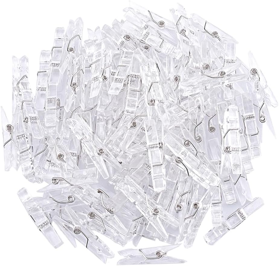 100 Pzas Mini Clips Plástico Transparente para Fotos y Ropa