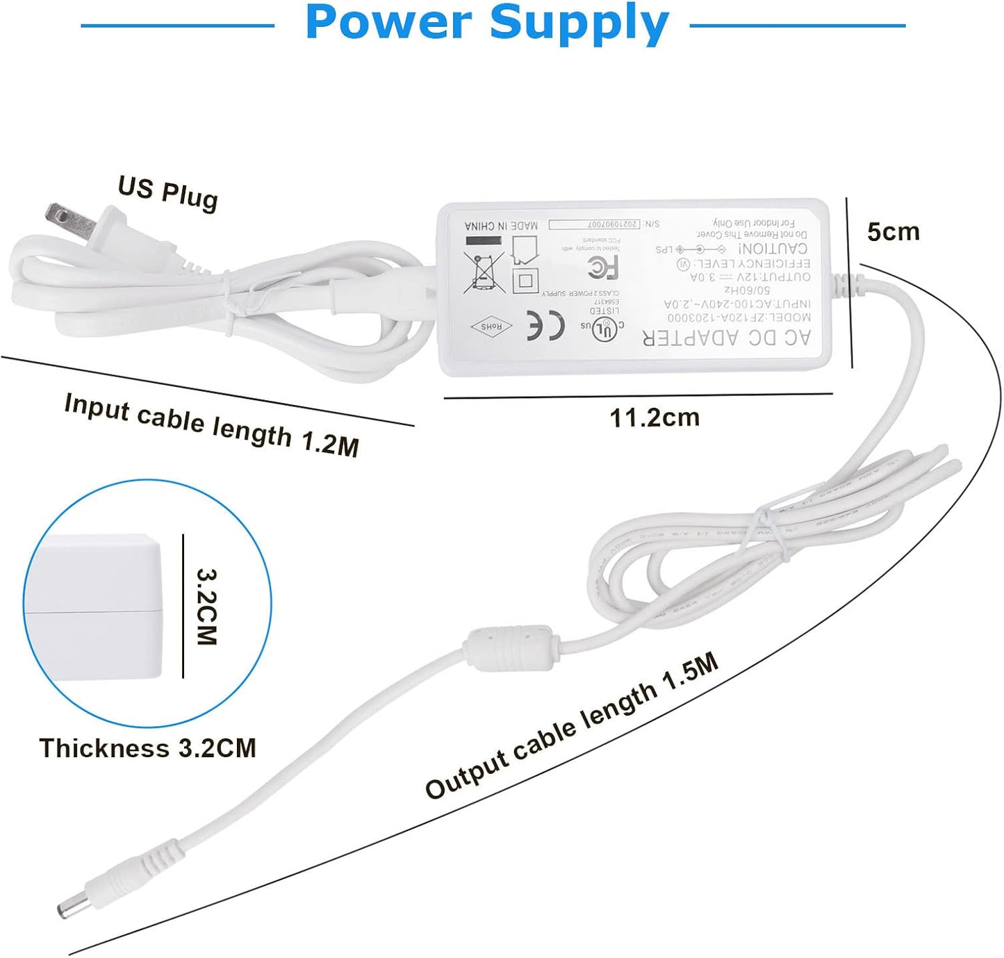 Transformador LED 12VCC 3A 110VCA salida 36W enchufe EE.UU.