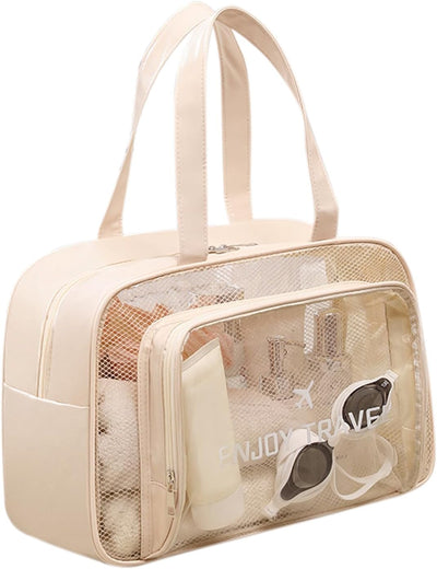 Neceser viaje grande bolsa ducha playa impermeable beige