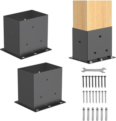 2 Bases Poste Soporte 4x6pulg Acero Negro Resistente Exteriores