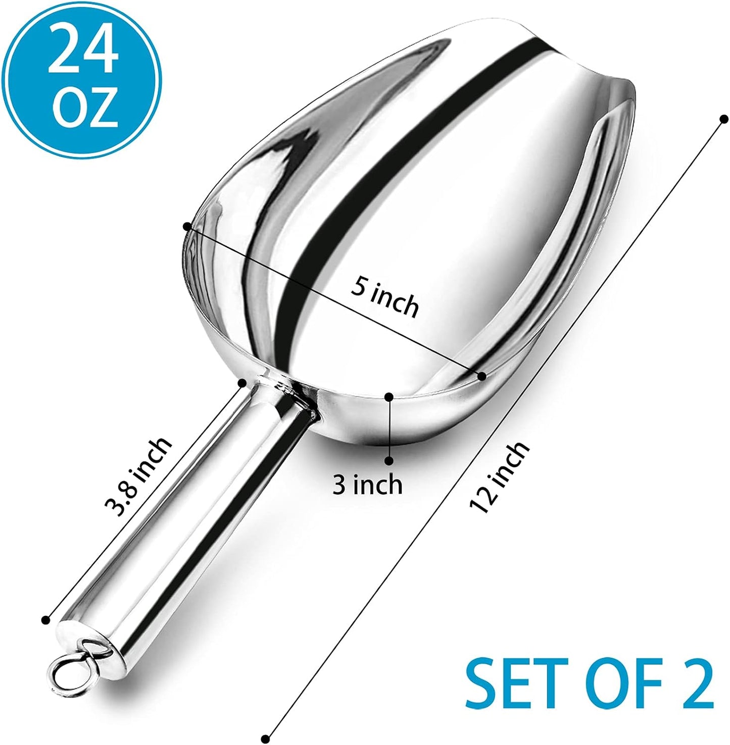 Cuchara acero inox para hielo y palomitas 24"