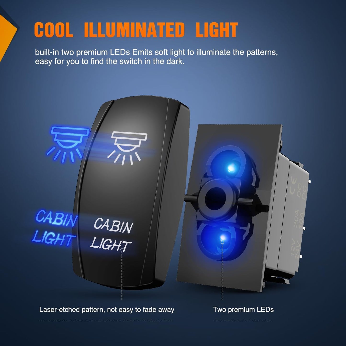 Interruptor luz cabina SPST 12-24V azul coche