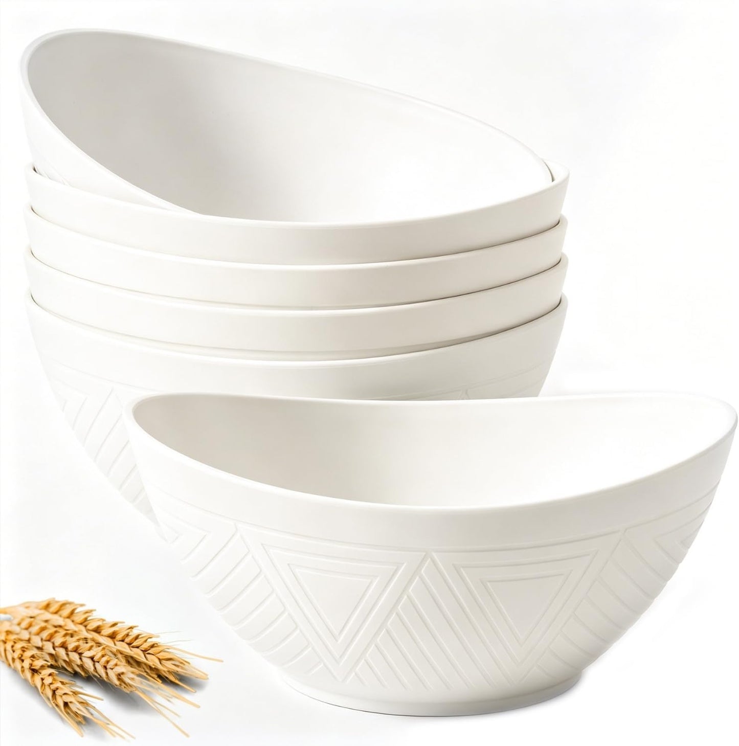 Set 6 Cuencos Paja Trigo Gran Capacidad 60oz Blanco