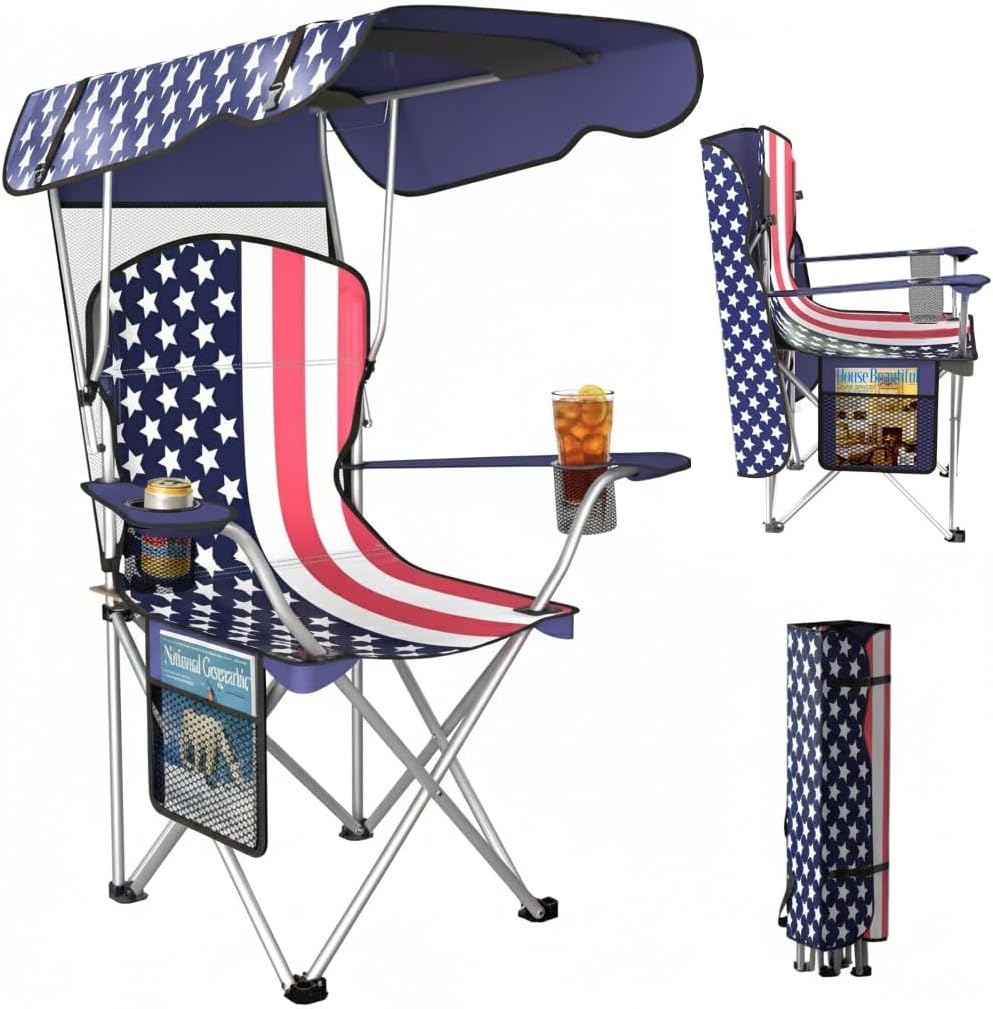 Silla camping plegable con toldo tela Oxford 600D duradera