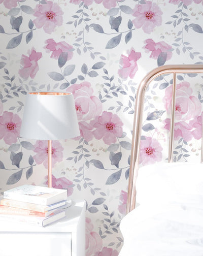 Papel contacto floral rosa autoadhesivo 17.3x393pulg