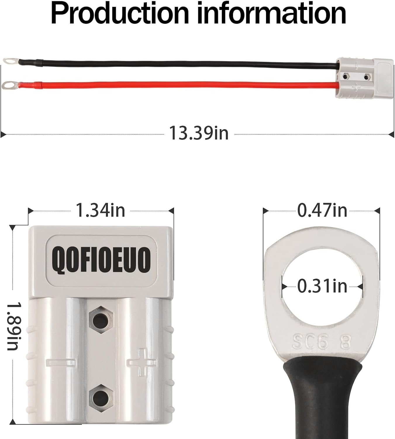 2 Pzas Conector Batería 50A 600V con Anillo O Cable 0.98pies