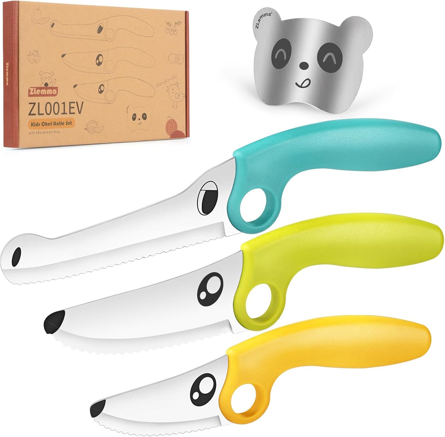 Juego cuchillos niños con anillo educativo y protector dedo panda