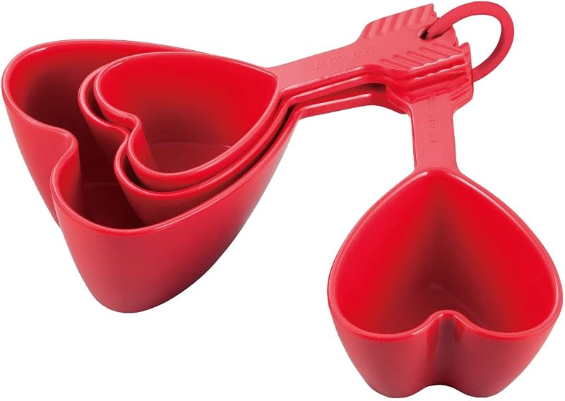Set 4 Tazas Medidoras Melamina Corazón Rojo
