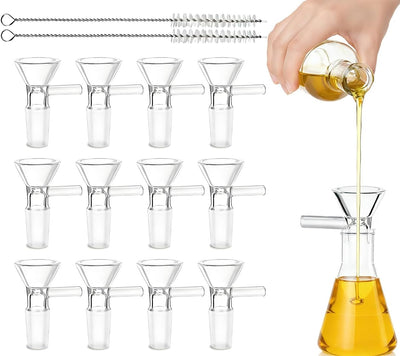 12 cuencos de vidrio borosilicato multiusos con embudo de 0.551 pulgada y 2 cepillos de limpieza