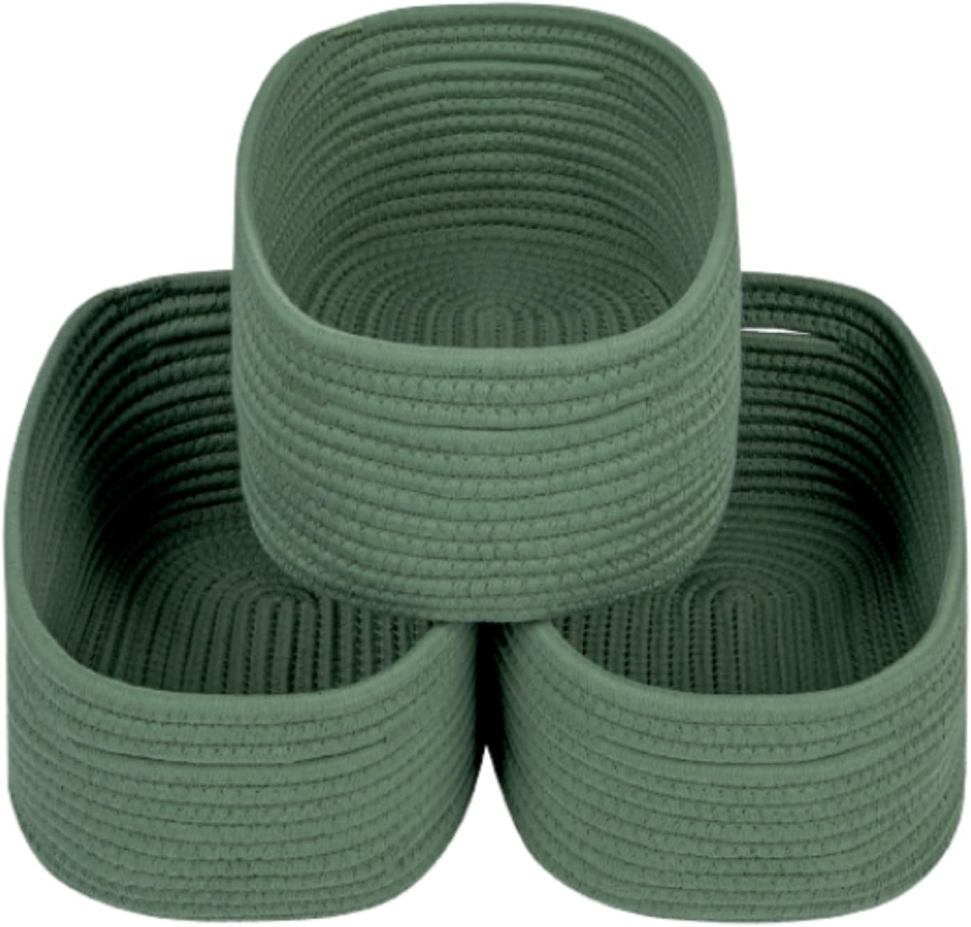 Cesta tejida verde para estantes y armarios duradera