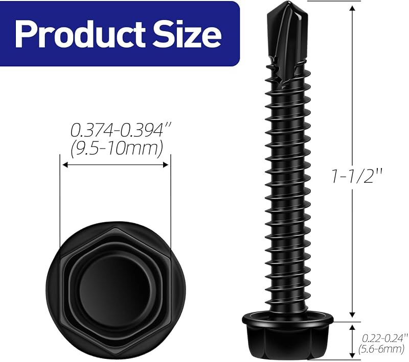 Tornillos autorroscantes hex TEK acero inox 410 negro 50pzas