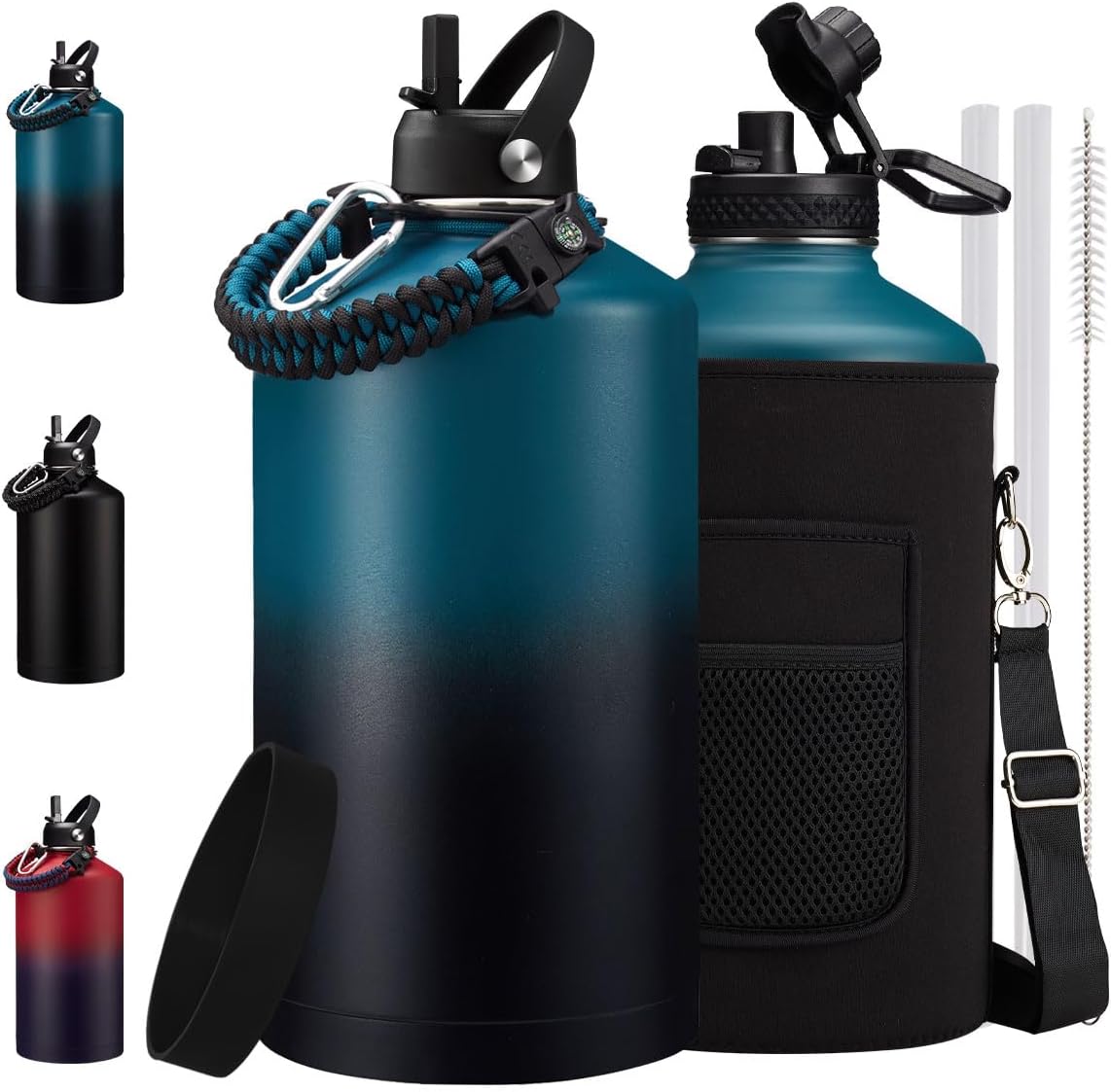 Botella agua aislada acero inox 128oz con tapa pajita
