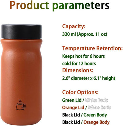 Botella térmica acero inox 316 11oz para café té y viaje