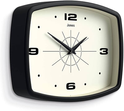 Reloj pared retro 10pulg diseño mediados siglo negro