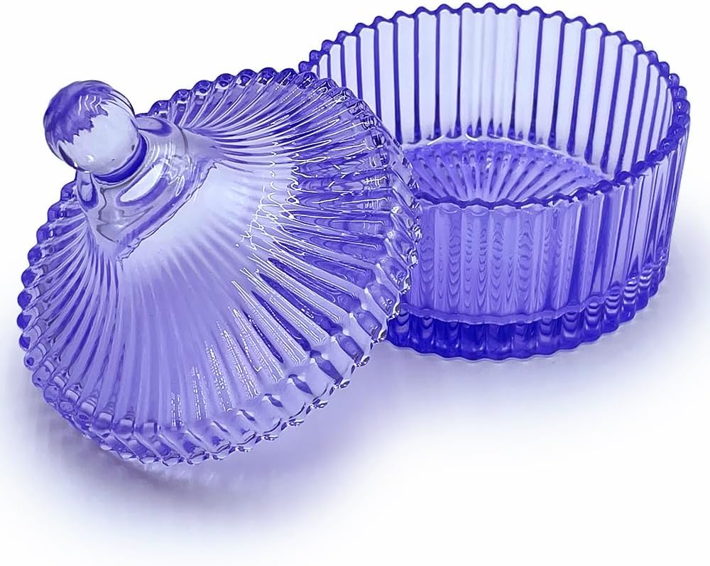 Tarro cristal con tapa joyero decorativo morado