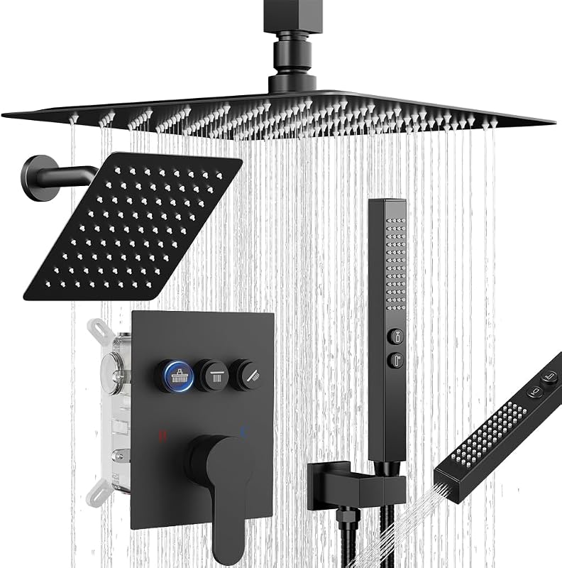 Set grifos ducha 2 cabezales lluvia montaje techo
