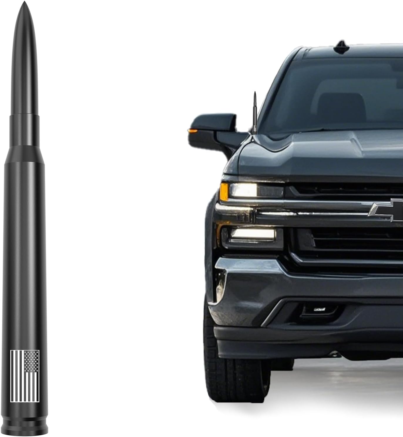 Antena bala coche camión bandera USA GM Chevy 7" negro