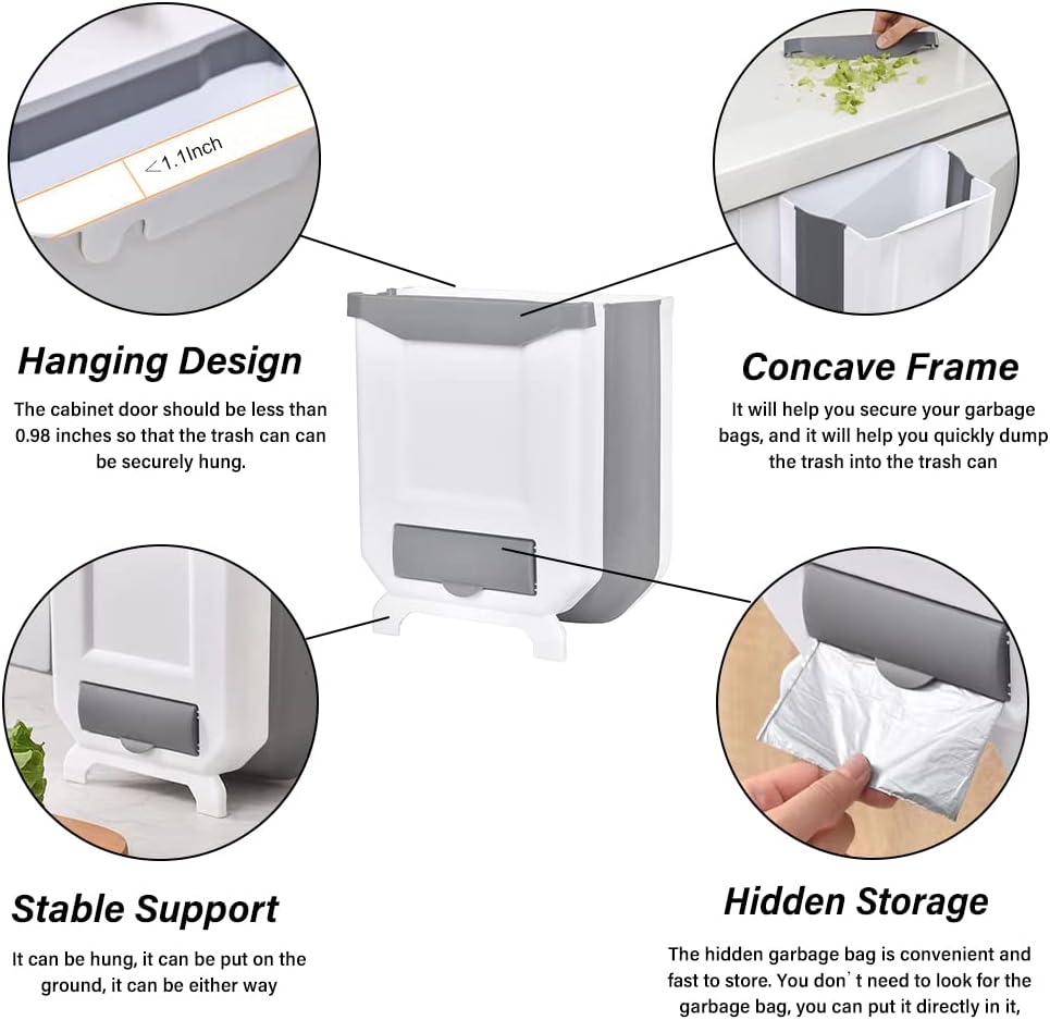 2 Pzas Basurero Cocina Plegable Plástico 2.4gal Blanco