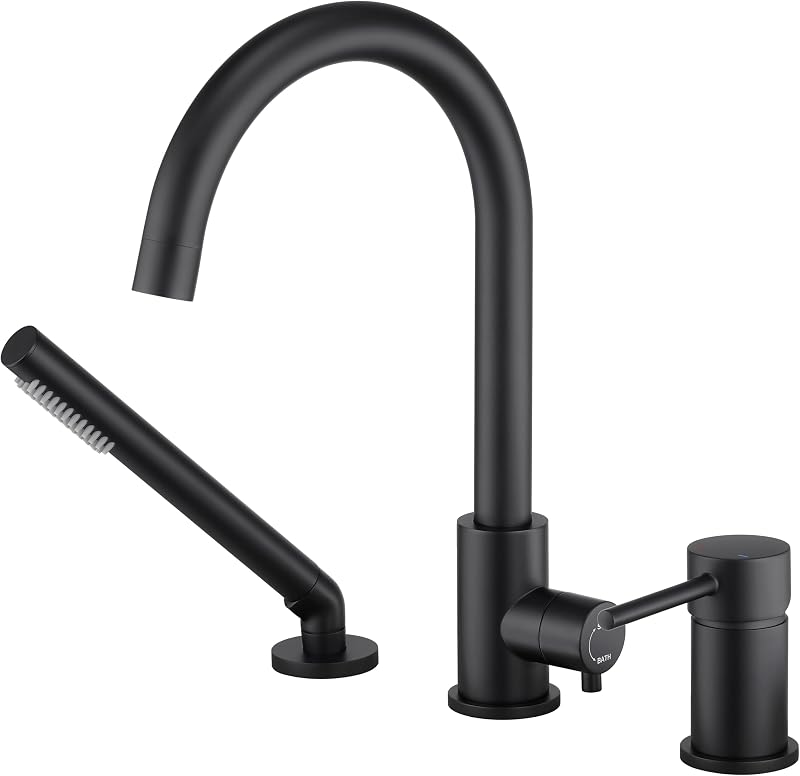 Grifo bañera montaje cubierta negro rociador