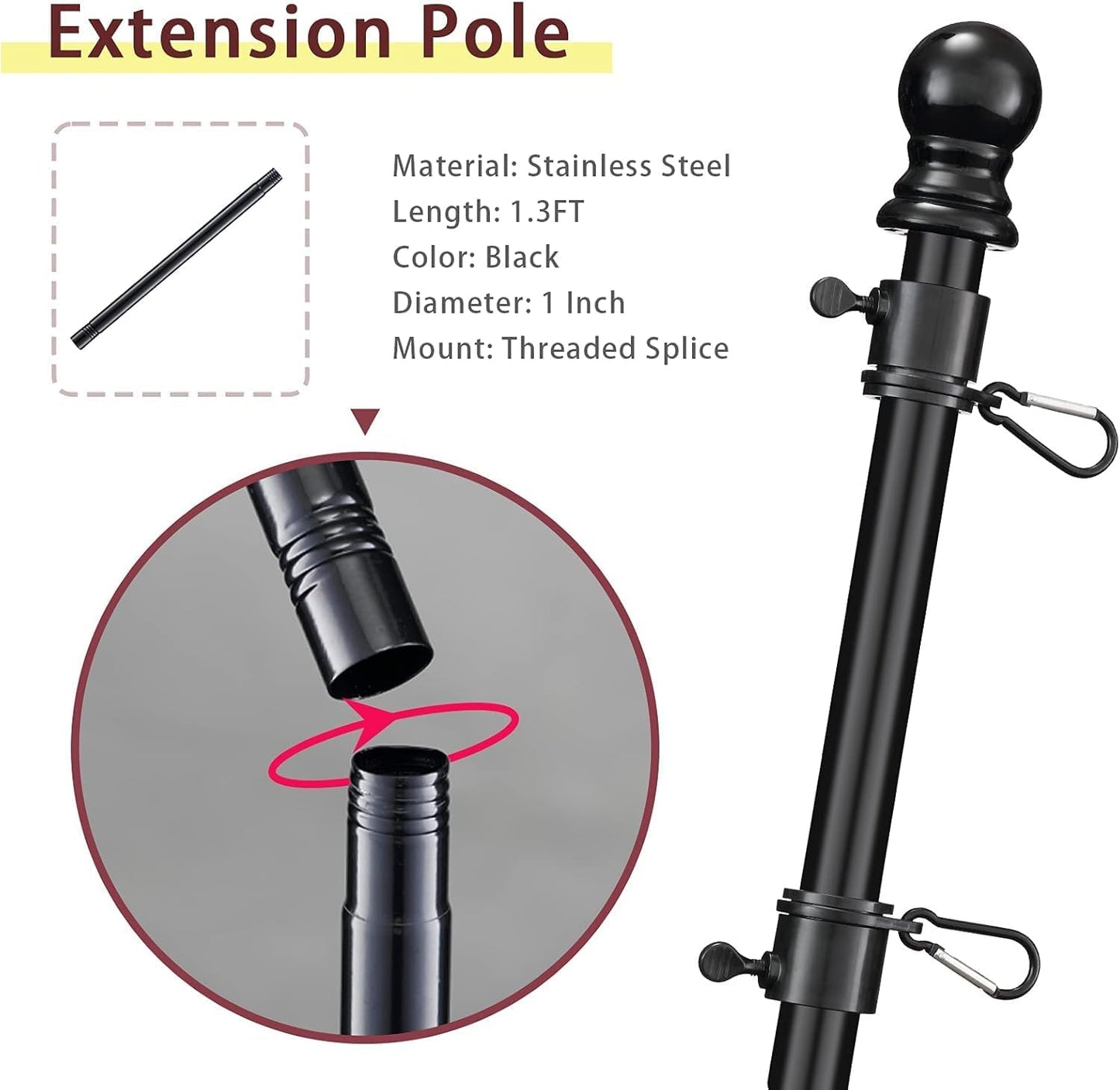 Kit poste extensión acero inox 1" 2pzas negro